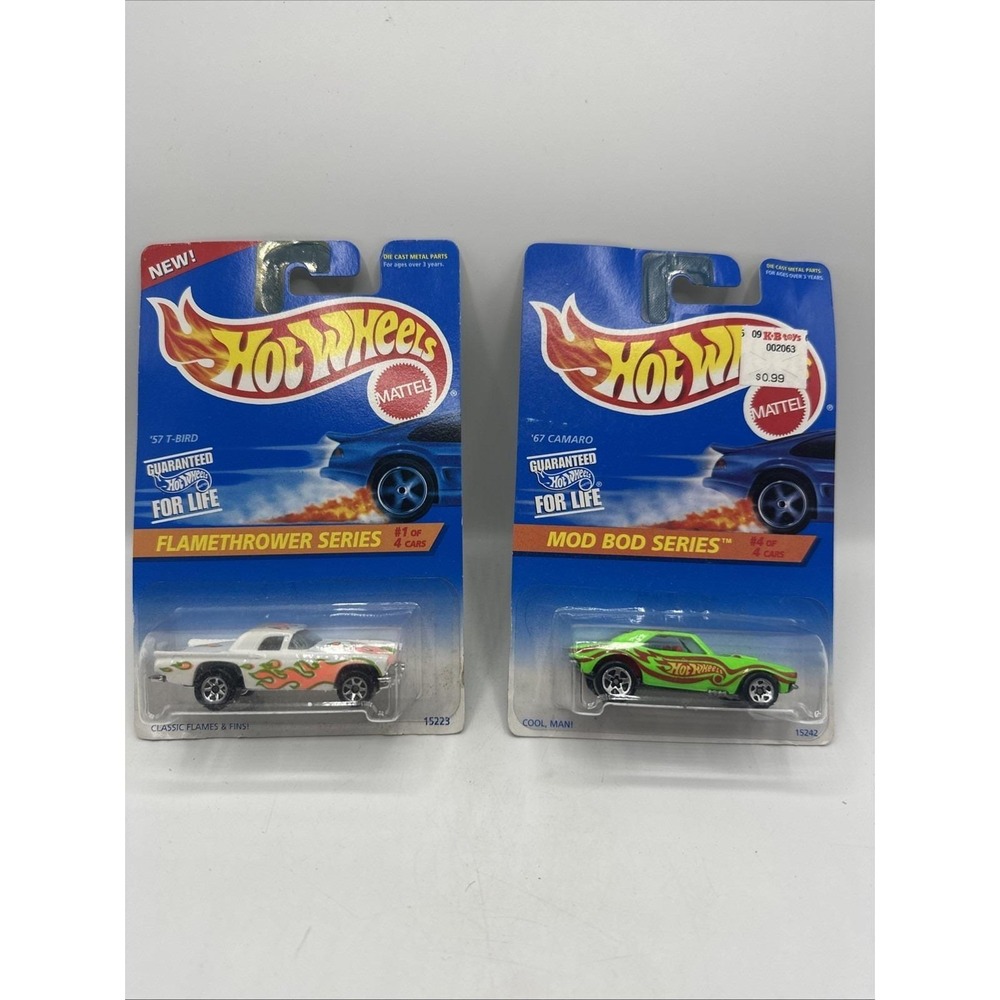 Hot Wheels Lot Of 2 57 T-Bird Flamethrower Series, '67 Camero Mod Bod Series '95